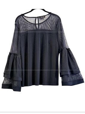 Thalia Sodi Black Mesh Bell Sleeve Blouse Size L